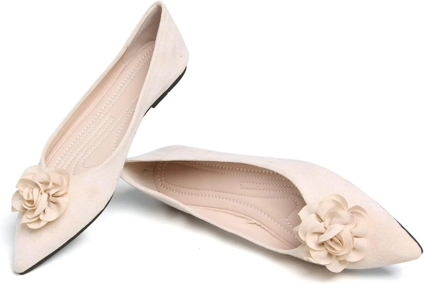 Hee grand Women Pom Pom Causal Flats -Solid Slip on Shallow Comfortable Ballet Shoes