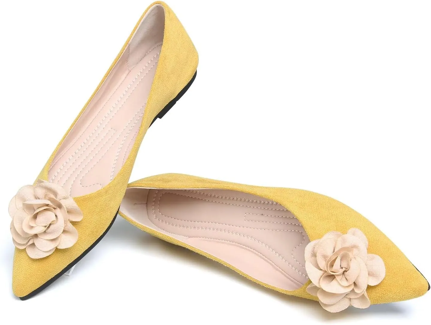 Hee grand Women Pom Pom Causal Flats -Solid Slip on Shallow Comfortable Ballet Shoes