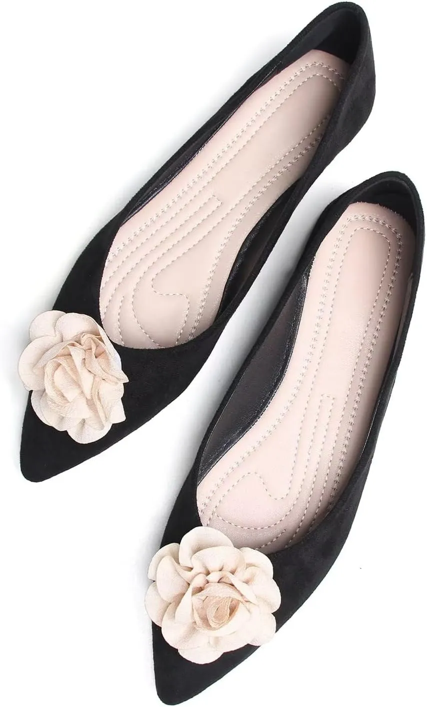 Hee grand Women Pom Pom Causal Flats -Solid Slip on Shallow Comfortable Ballet Shoes