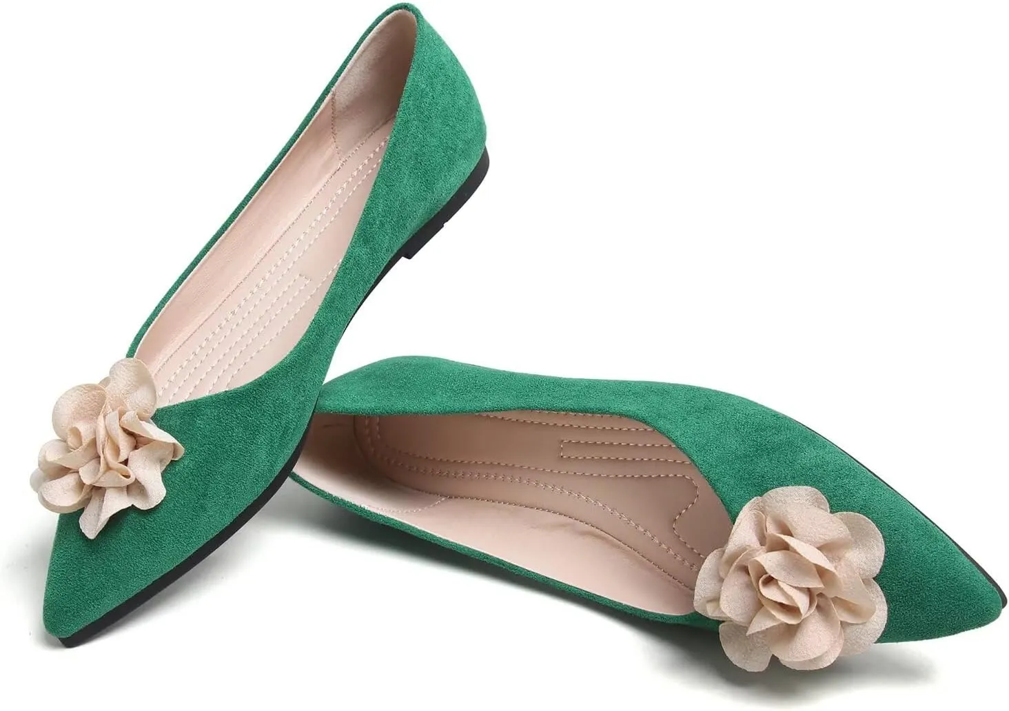 Hee grand Women Pom Pom Causal Flats -Solid Slip on Shallow Comfortable Ballet Shoes