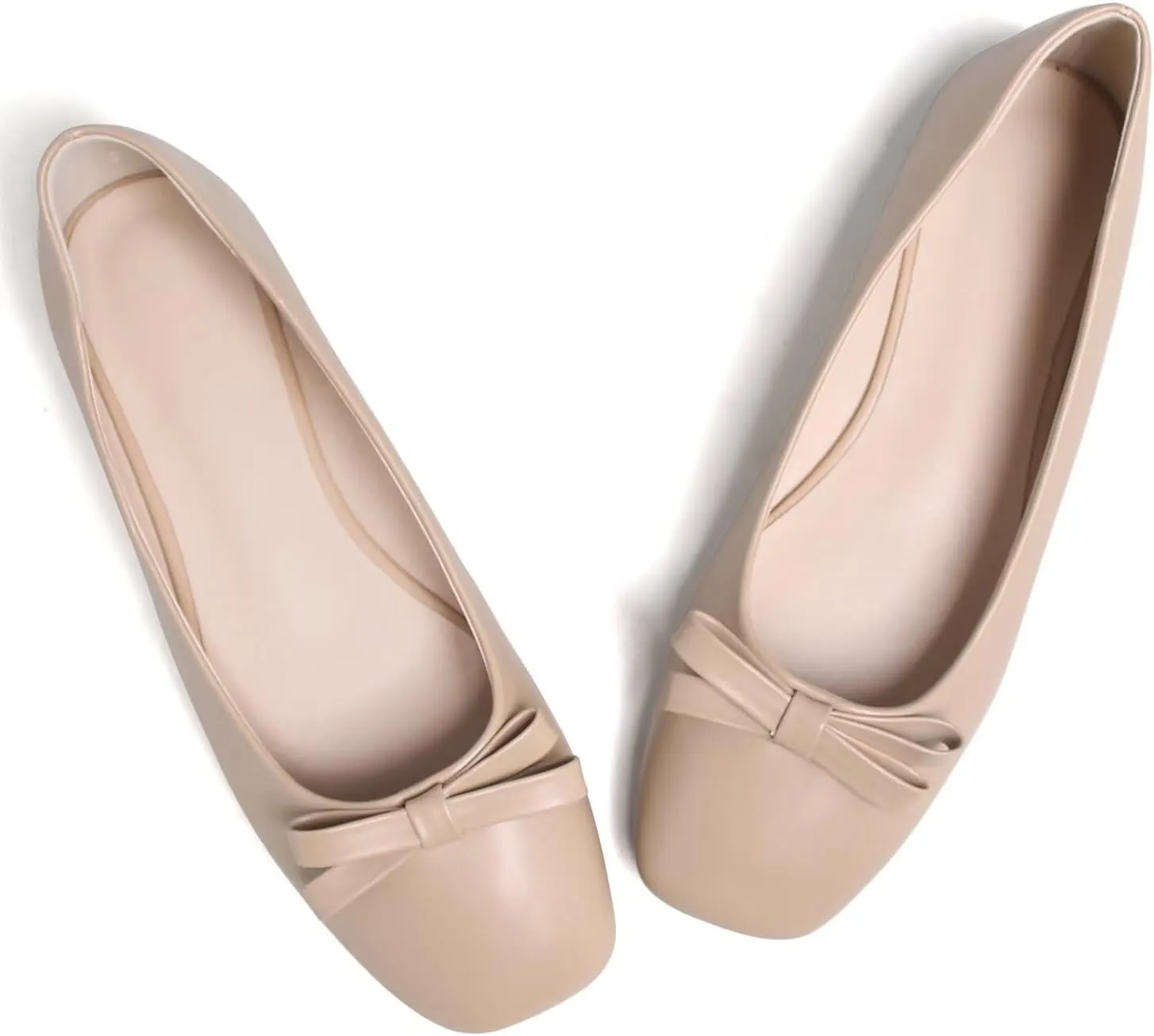 Hee grand Womens Bowknot Square Toe Ballet Flats Casual Slip-On Loafers Comfort Light Weight Walking Flats PU Leather Dress Shoes