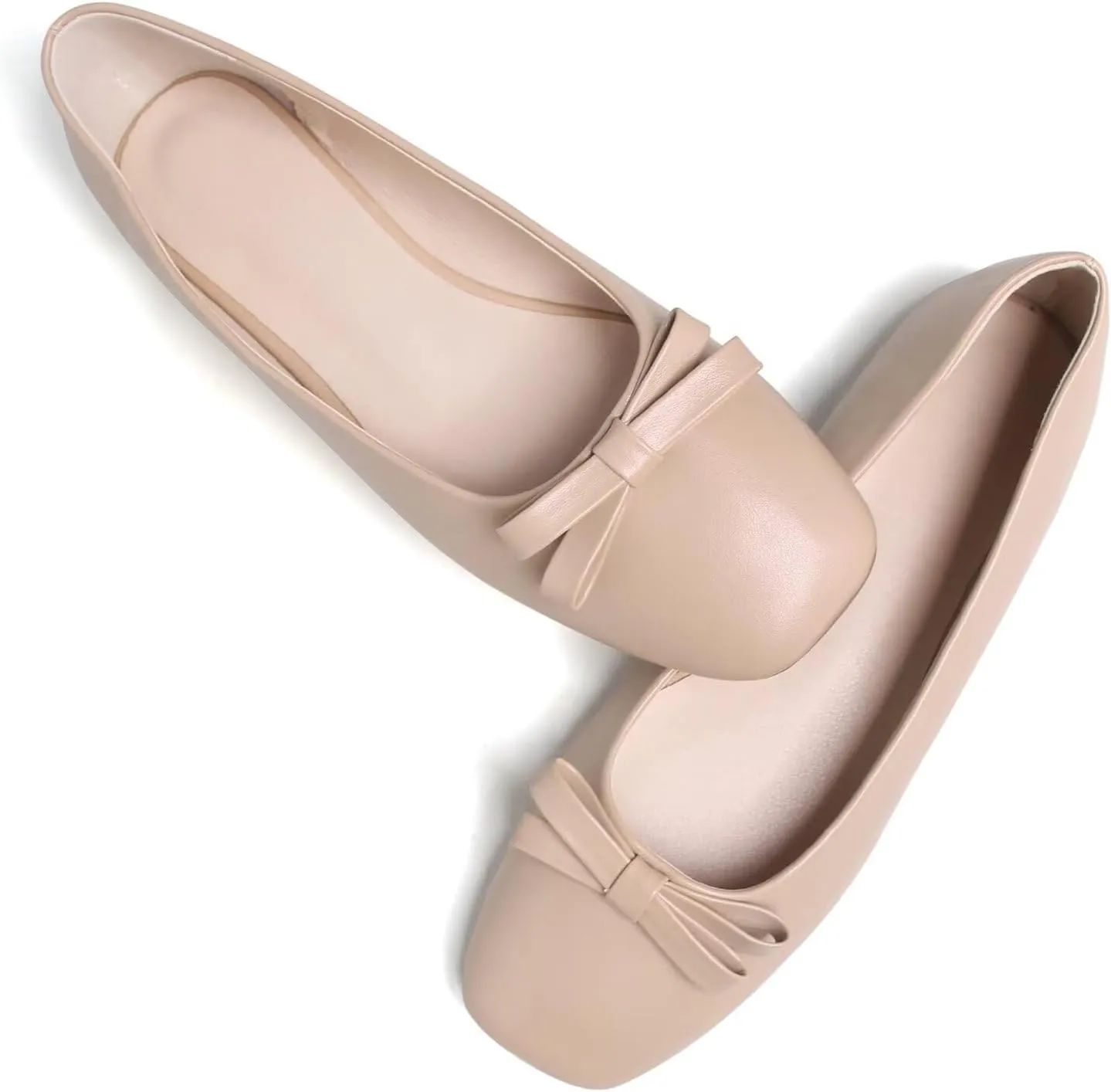 Hee grand Womens Bowknot Square Toe Ballet Flats Casual Slip-On Loafers Comfort Light Weight Walking Flats PU Leather Dress Shoes