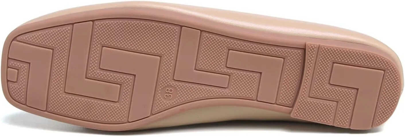 Hee grand Womens Bowknot Square Toe Ballet Flats Casual Slip-On Loafers Comfort Light Weight Walking Flats PU Leather Dress Shoes