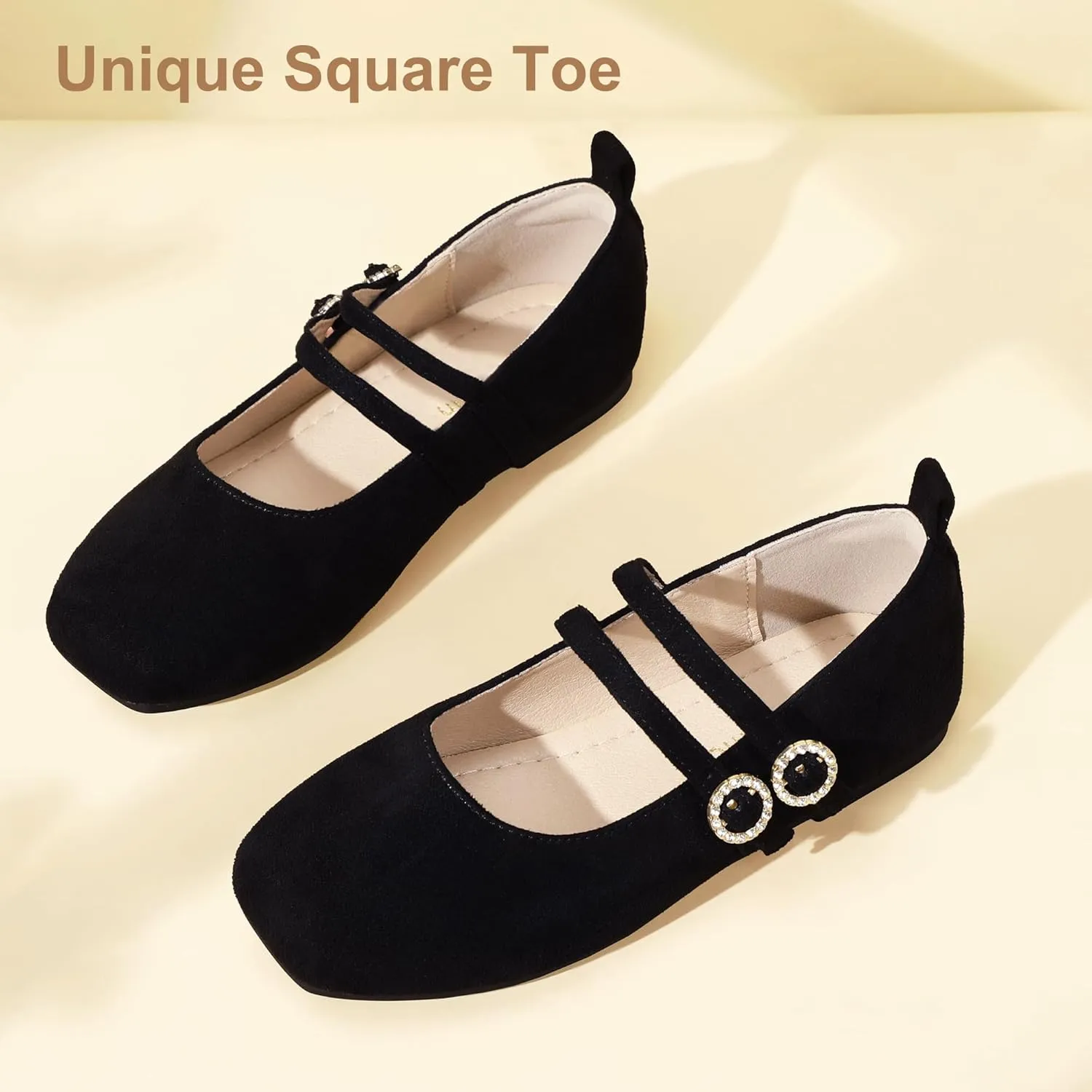 Hehainom Girls Dress Shoes Rhinestone Square Toe Toddler Flower Girl Ballet Flats Little Big Kids Mary Jane School Party Wedding Shoes