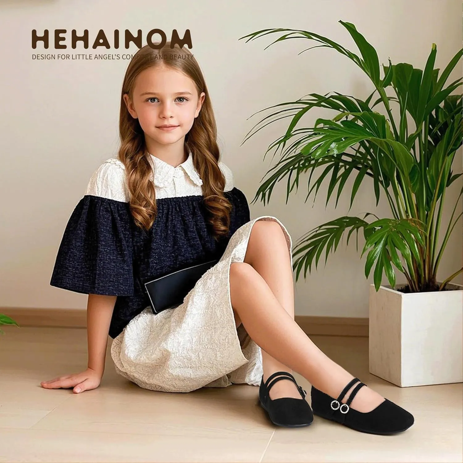 Hehainom Girls Dress Shoes Rhinestone Square Toe Toddler Flower Girl Ballet Flats Little Big Kids Mary Jane School Party Wedding Shoes