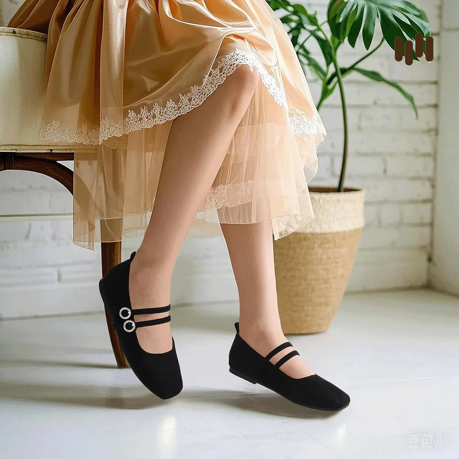 Hehainom Girls Dress Shoes Rhinestone Square Toe Toddler Flower Girl Ballet Flats Little Big Kids Mary Jane School Party Wedding Shoes