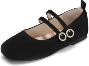 Hehainom Girls Dress Shoes Rhinestone Square Toe Toddler Flower Girl Ballet Flats Little Big Kids Mary Jane School Party Wedding Shoes