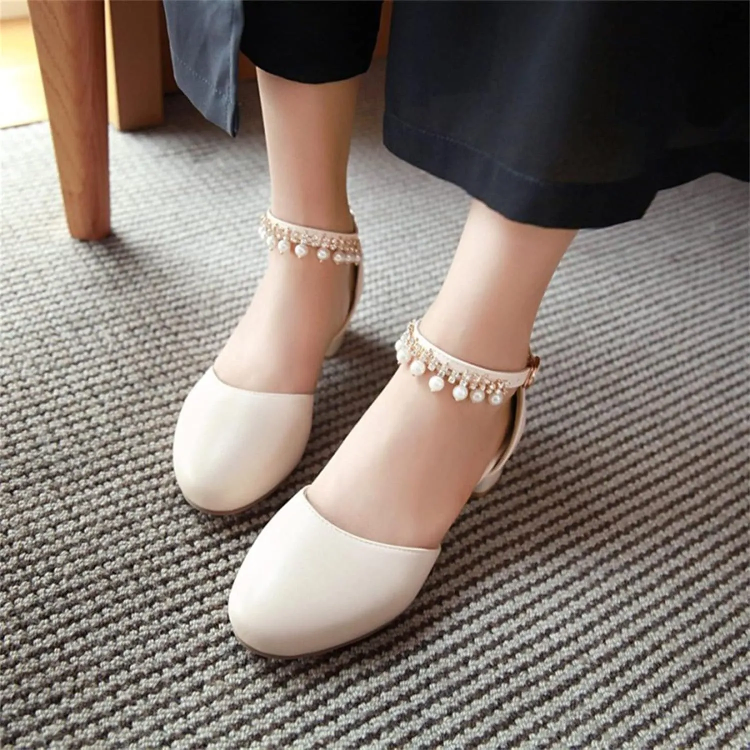 High Heel Closed Pointed Toe Sandals for Girls Kids Ankle Strap Beaded Pearl Formal Shoes Fancy Wedding Basic