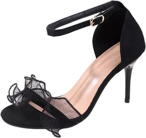 High Heels For Women European And Summer High Heels Women's 2024 New Lace Slim Heel Open Toe Cover Heel Suede Sandals