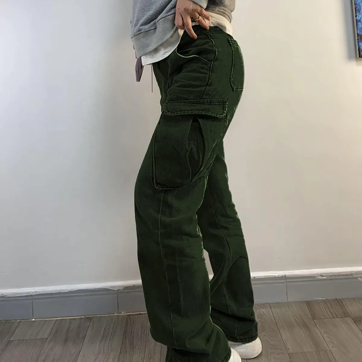High Rise Boyfriend Jeans for Women Y2K Baggy Straight Wide Leg Cargo Jeans Denim Pants Streetwear with Pockets