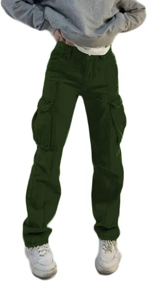 High Rise Boyfriend Jeans for Women Y2K Baggy Straight Wide Leg Cargo Jeans Denim Pants Streetwear with Pockets