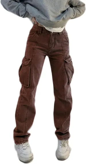 High Rise Boyfriend Jeans for Women Y2K Baggy Straight Wide Leg Cargo Jeans Denim Pants Streetwear with Pockets