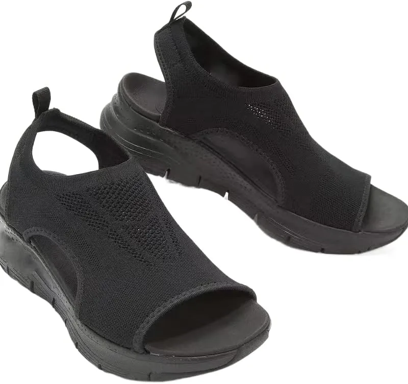 HOCEDO Orthopedic Sandals, 2023 Thick Platform Solid Women's Casual Wedge Sandals, Open Toe Buckle Women's Summer Beach Sandals