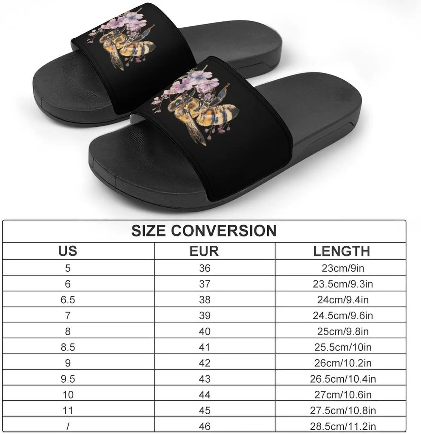 Honey Bee and Flowers Non Slip Slides Sandals for Women Men Quick Drying Shower Shoes for Bathroom Pool Beach