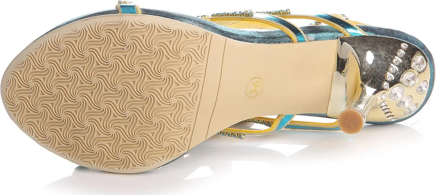 Honeystore Women's Peacock Shaped Pattern Handmade Rhinestone Sandals