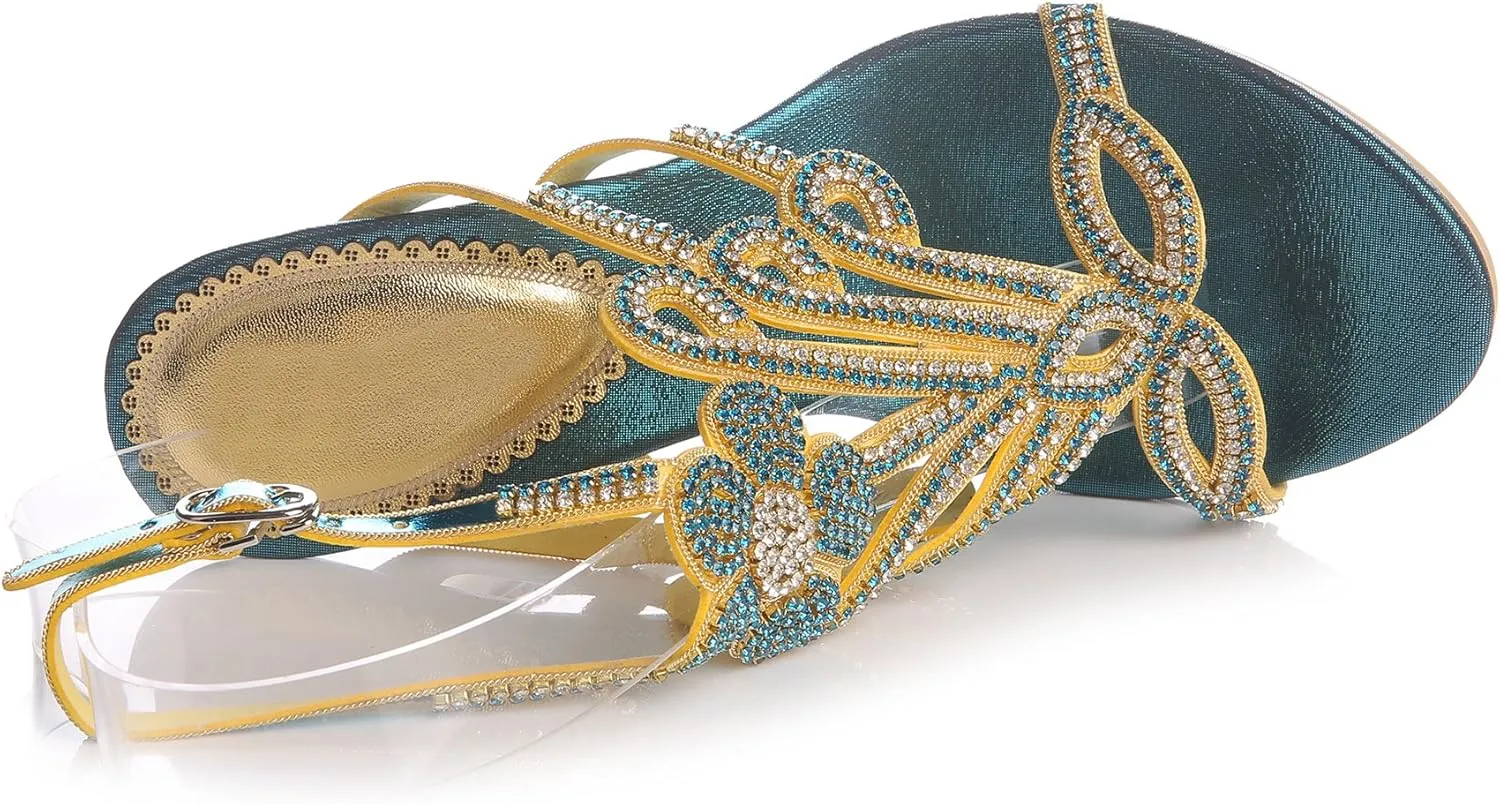 Honeystore Women's Peacock Shaped Pattern Handmade Rhinestone Sandals
