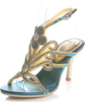 Honeystore Women's Peacock Shaped Pattern Handmade Rhinestone Sandals