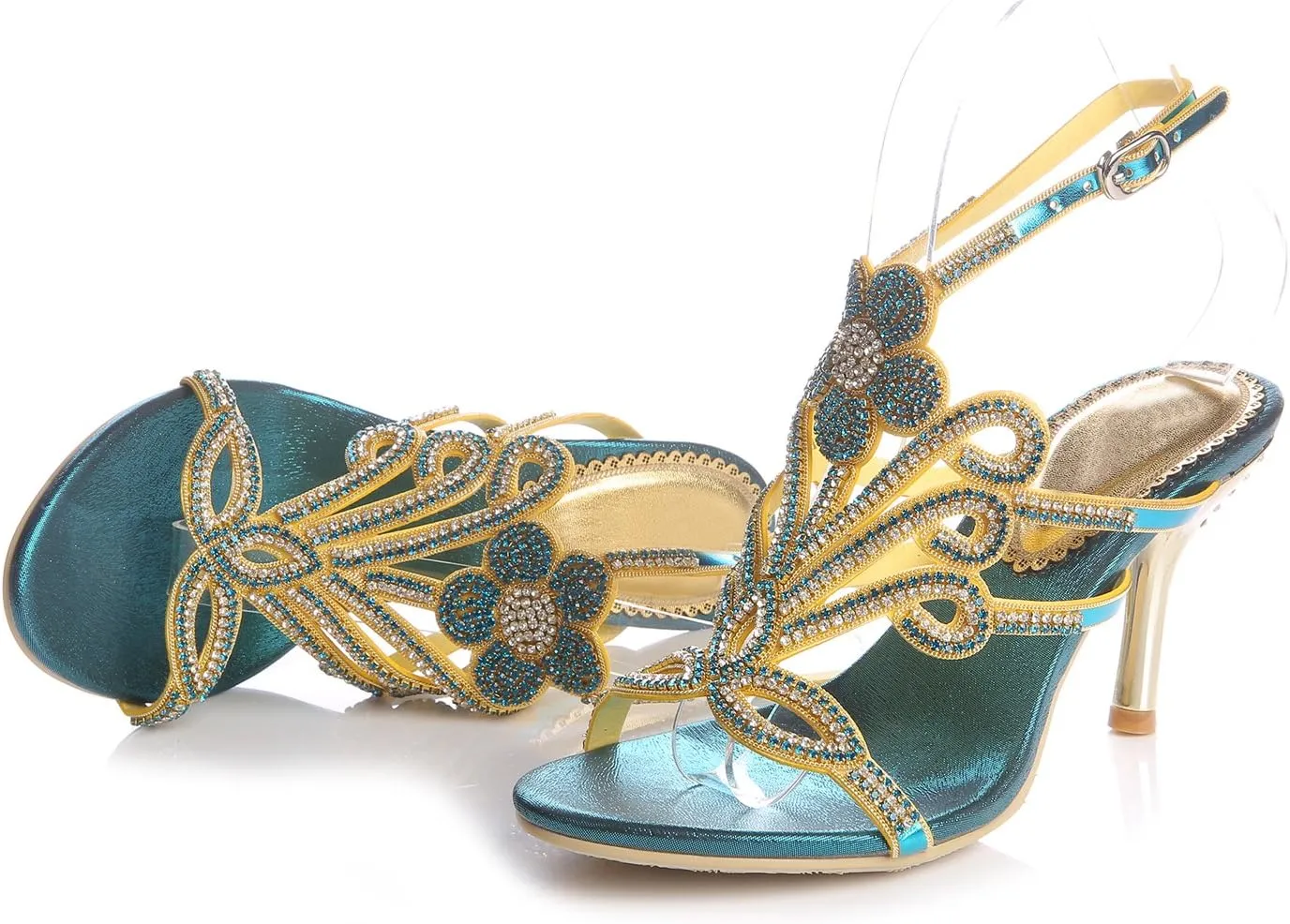 Honeystore Women's Peacock Shaped Pattern Handmade Rhinestone Sandals