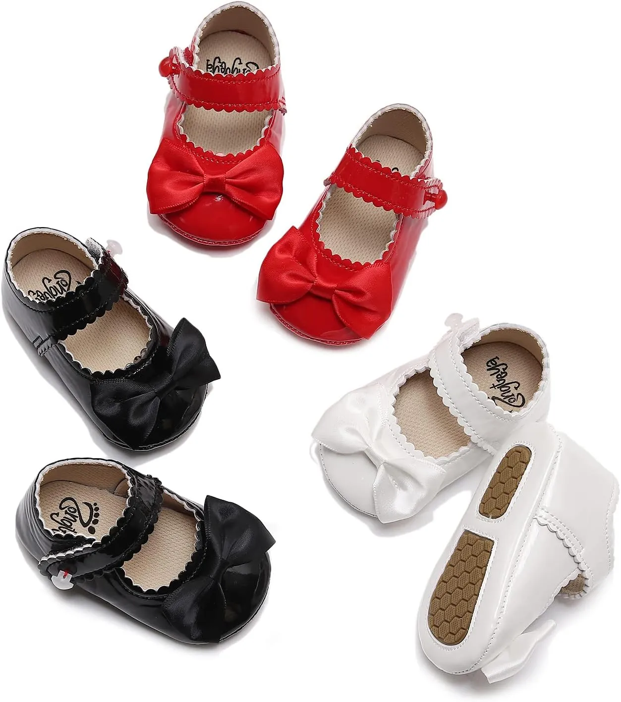 HONGTEYA Infant Baby Girls Mary Jane Flats Non Slip for Toddler First Walkers Soft Sole PU Leather Crib Shoes Sneaker Wedding Party Christmas Princess Dress Shoes Baby Moccasins Girls