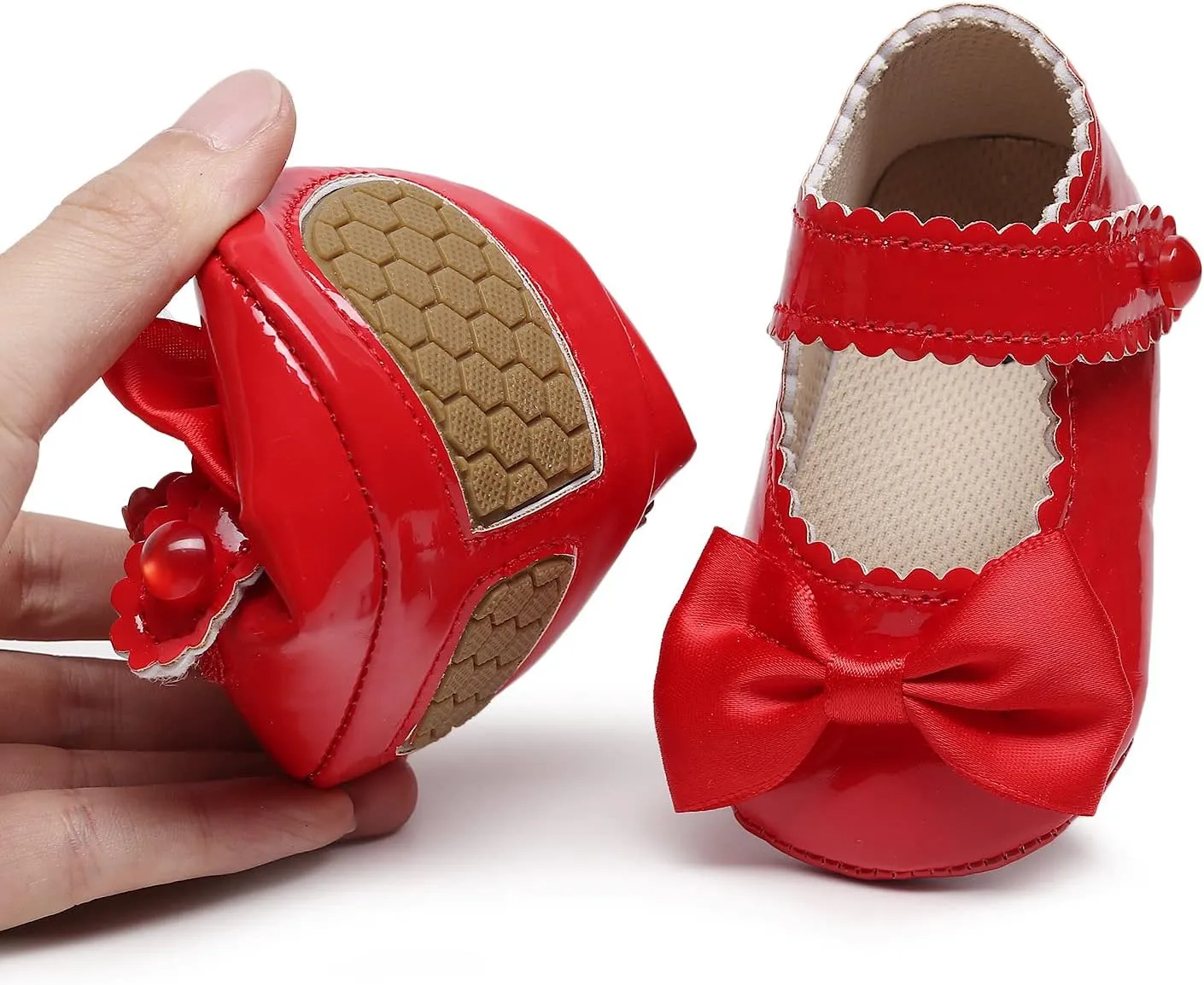 HONGTEYA Infant Baby Girls Mary Jane Flats Non Slip for Toddler First Walkers Soft Sole PU Leather Crib Shoes Sneaker Wedding Party Christmas Princess Dress Shoes Baby Moccasins Girls