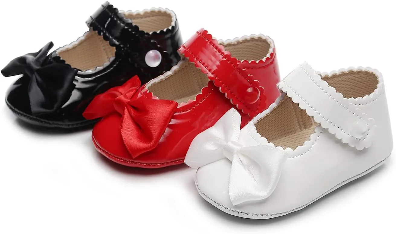 HONGTEYA Infant Baby Girls Mary Jane Flats Non Slip for Toddler First Walkers Soft Sole PU Leather Crib Shoes Sneaker Wedding Party Christmas Princess Dress Shoes Baby Moccasins Girls