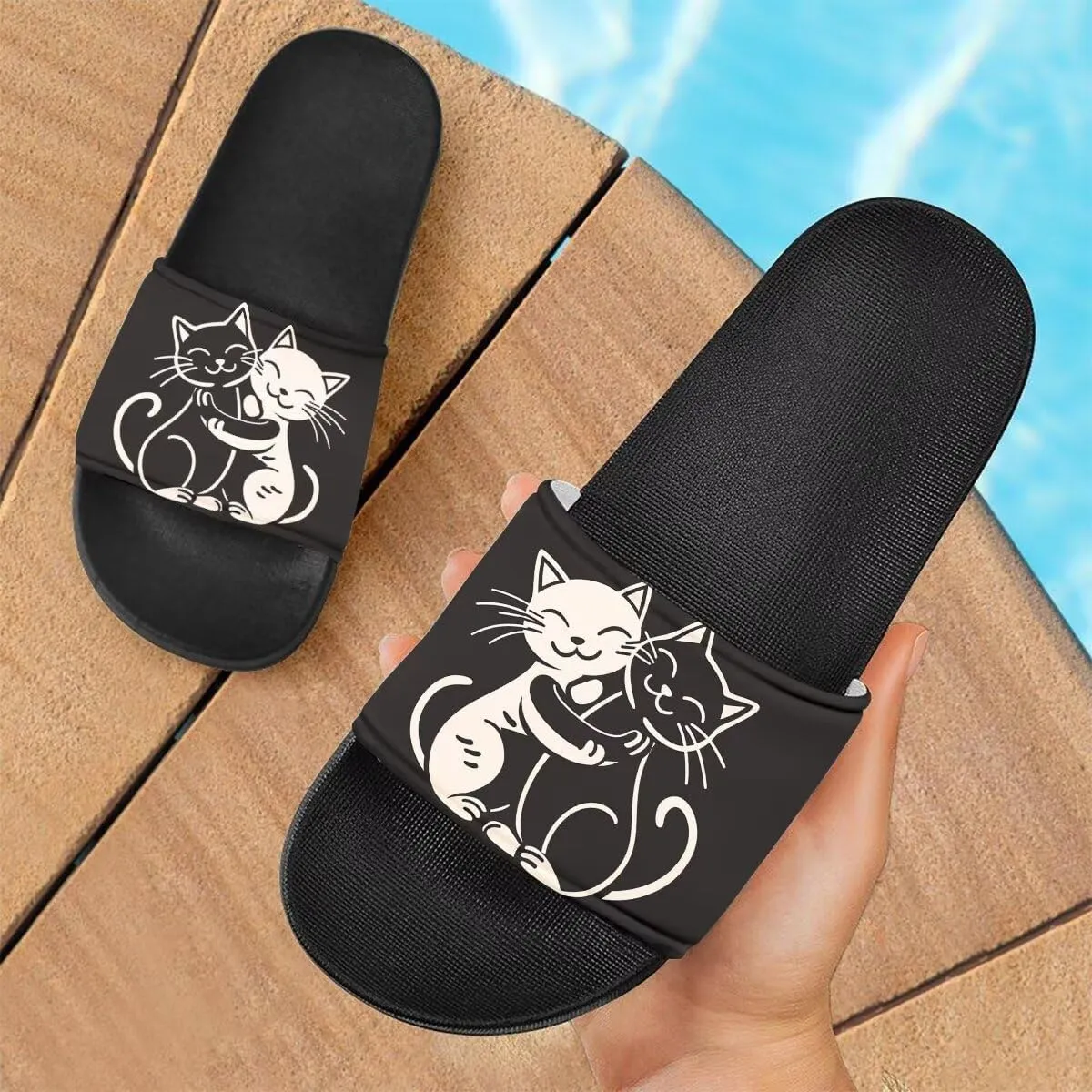Howilath Women's Casual Slide Sandals, Cartoon Animals Print Comfortable Soft Sole Non-Slip Open Toe EVA Flat Sandals
