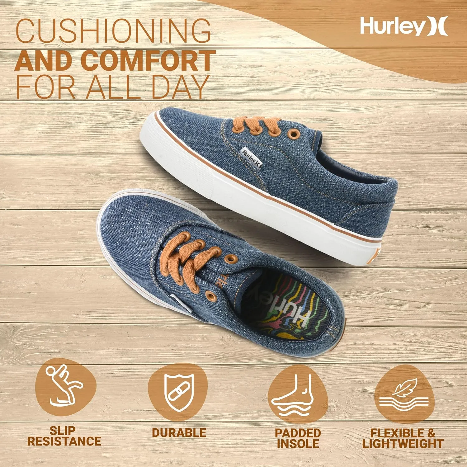 Hurley Marley Kids Lace Up Canvas Sneakers – Low Cut Skateboarding Shoes for Kids, Sports Shoes for Boys and Girls