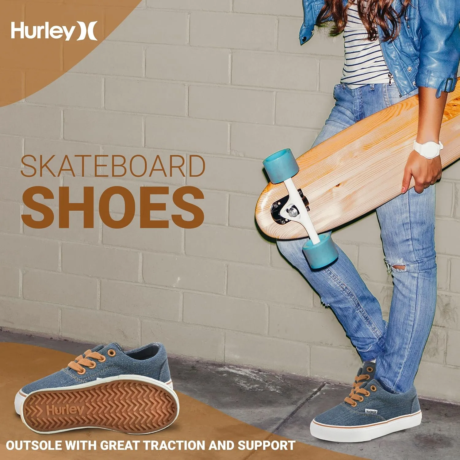 Hurley Marley Kids Lace Up Canvas Sneakers – Low Cut Skateboarding Shoes for Kids, Sports Shoes for Boys and Girls