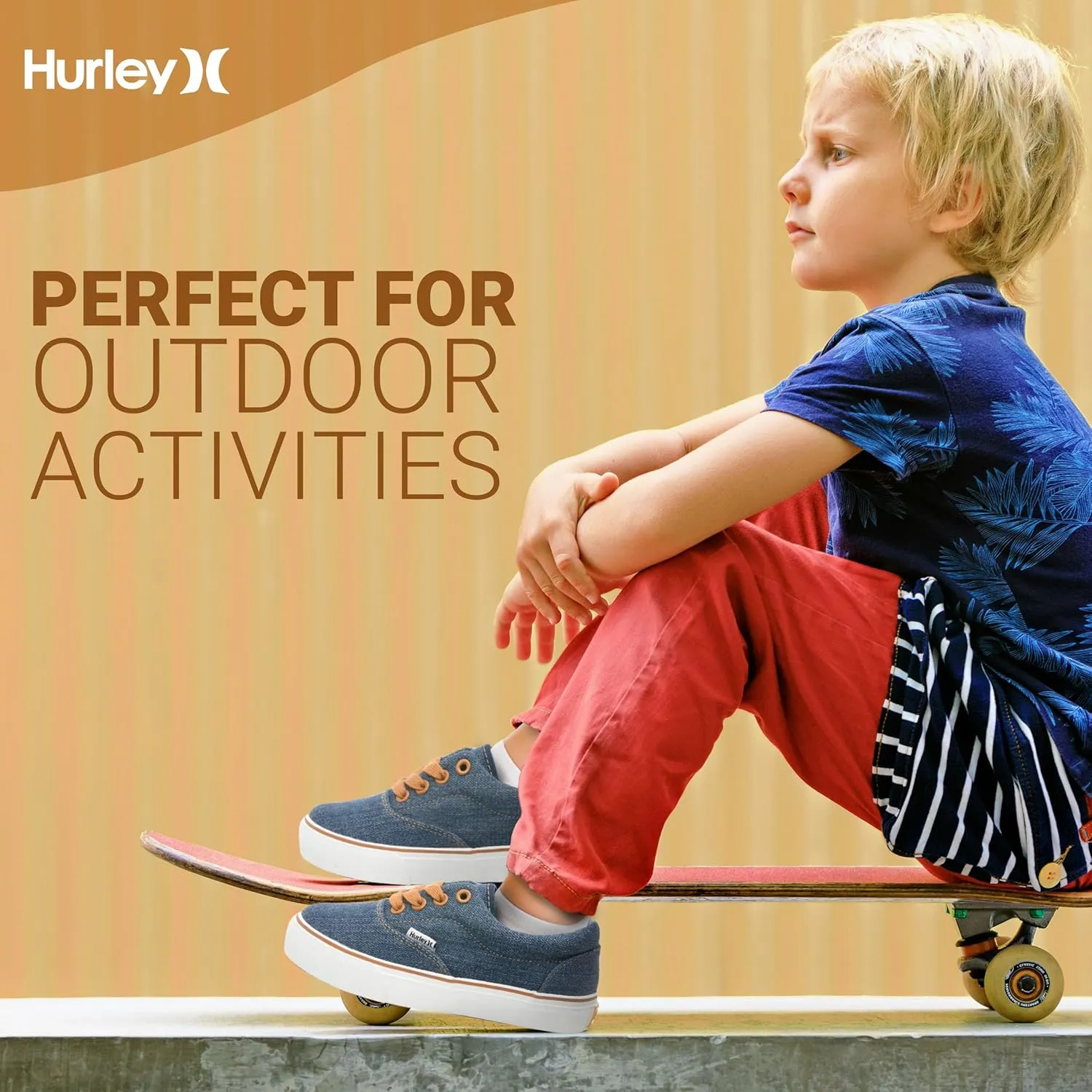 Hurley Marley Kids Lace Up Canvas Sneakers – Low Cut Skateboarding Shoes for Kids, Sports Shoes for Boys and Girls