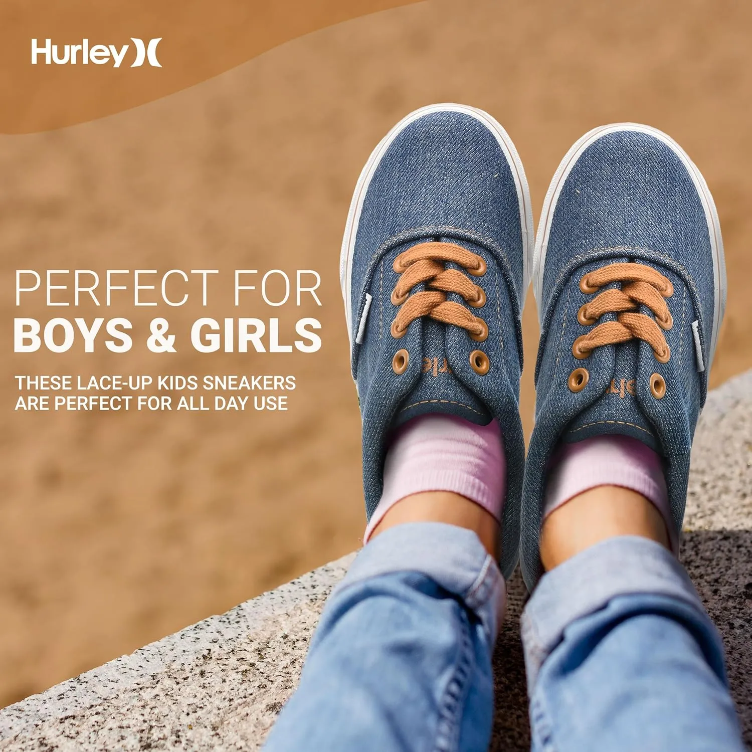 Hurley Marley Kids Lace Up Canvas Sneakers – Low Cut Skateboarding Shoes for Kids, Sports Shoes for Boys and Girls