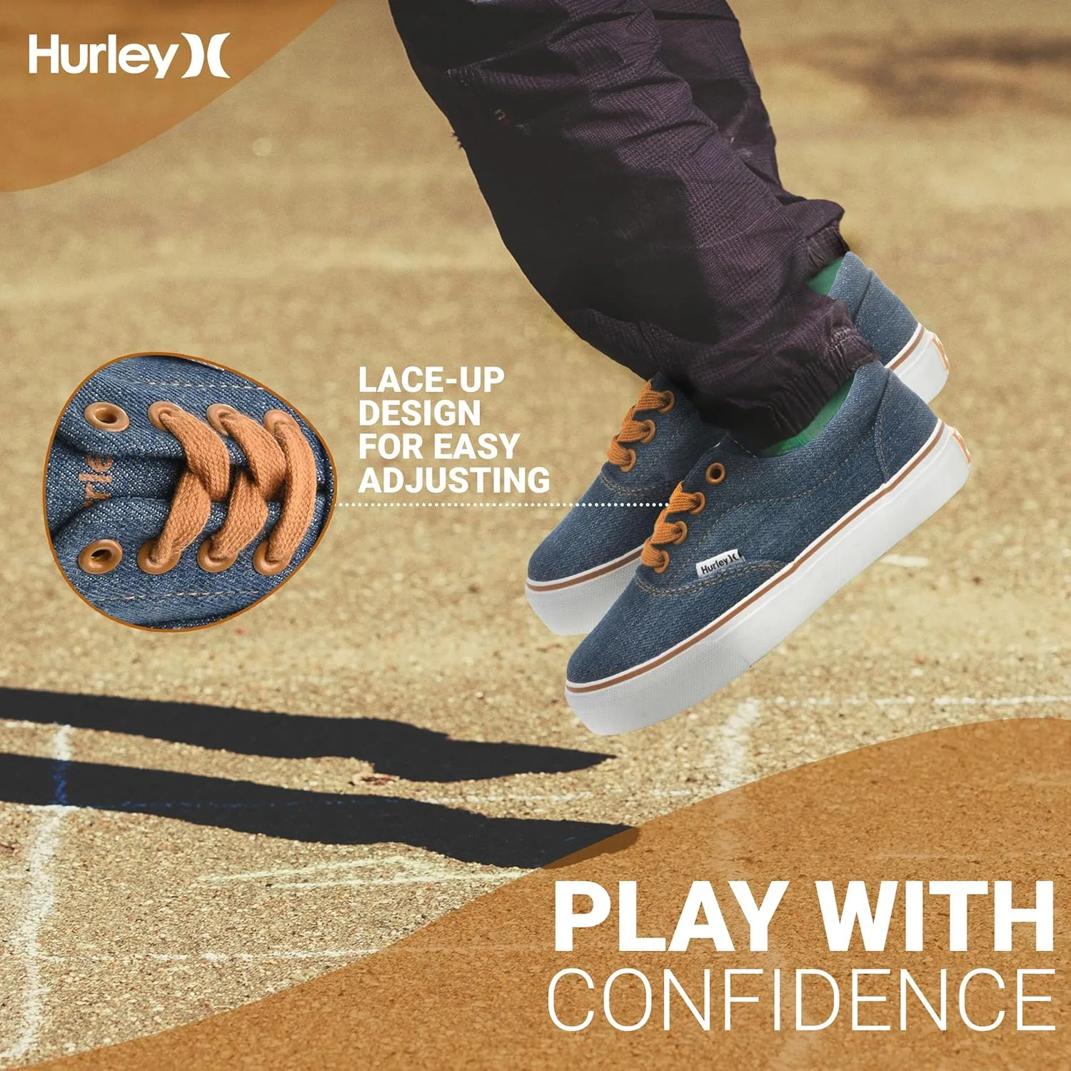 Hurley Marley Kids Lace Up Canvas Sneakers – Low Cut Skateboarding Shoes for Kids, Sports Shoes for Boys and Girls