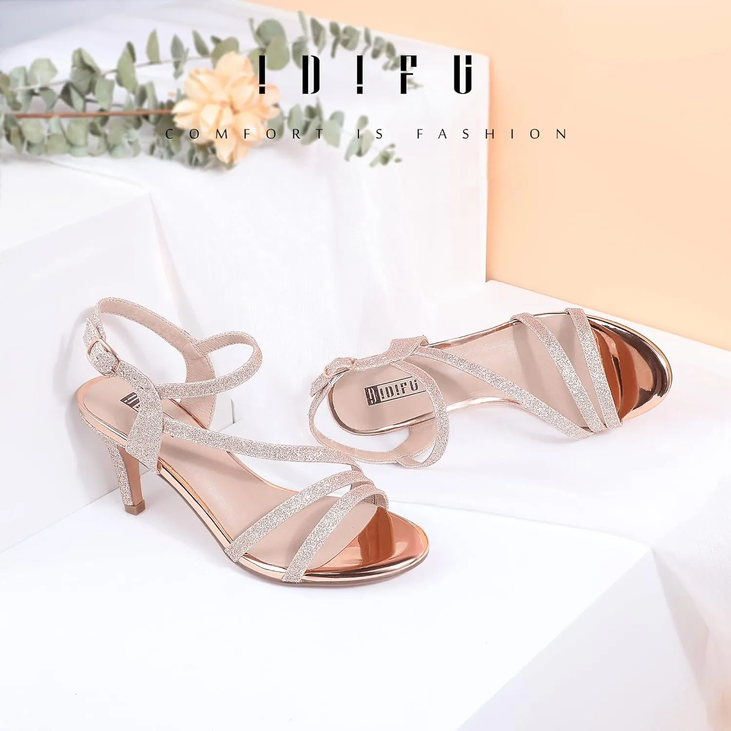 IDIFU Women's Black Nude White Silver Heels for Women Dress Kitten Heels Strappy Open Toe Heels Sandals Wedding Evening Party Shoes for Women Ladies Bridal