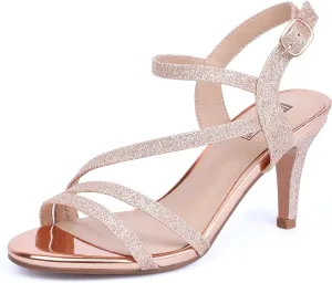 IDIFU Women's Black Nude White Silver Heels for Women Dress Kitten Heels Strappy Open Toe Heels Sandals Wedding Evening Party Shoes for Women Ladies Bridal