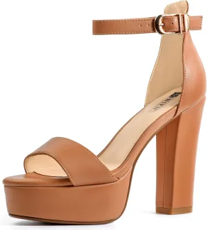 IDIFU Women's Platform Chunky High Heel Sexy Sandals Ankle Strap Open Toe Heeled Shoes for Wedding Party Evening