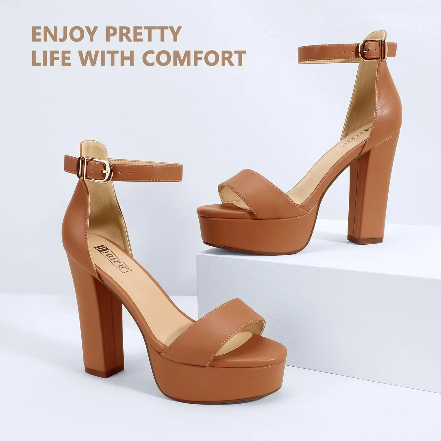 IDIFU Women's Platform Chunky High Heel Sexy Sandals Ankle Strap Open Toe Heeled Shoes for Wedding Party Evening