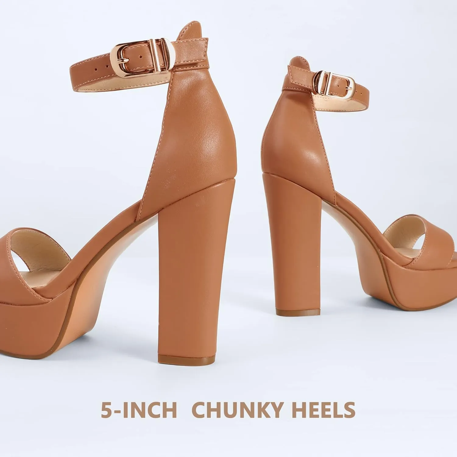 IDIFU Women's Platform Chunky High Heel Sexy Sandals Ankle Strap Open Toe Heeled Shoes for Wedding Party Evening
