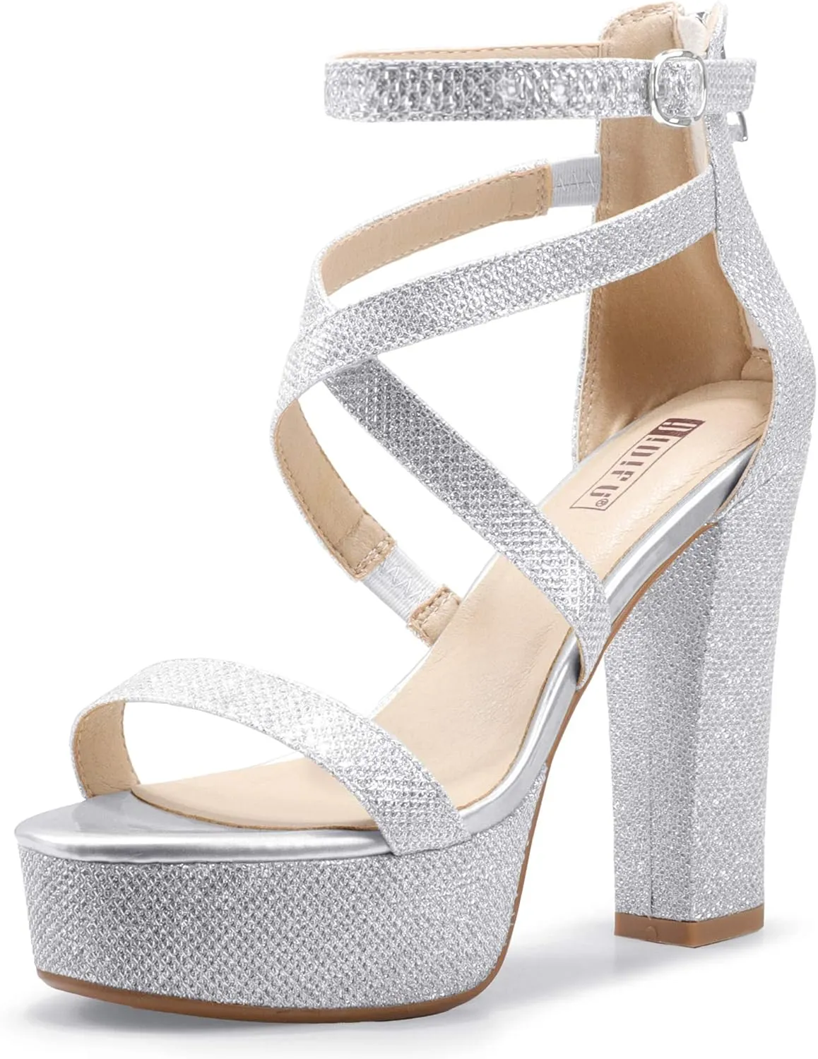 IDIFU Women's Platform Chunky High Heels Dress Sandals Open Toe Ankle Strap Strappy Wedding Bridal Party Dance Shoes For Women Bride