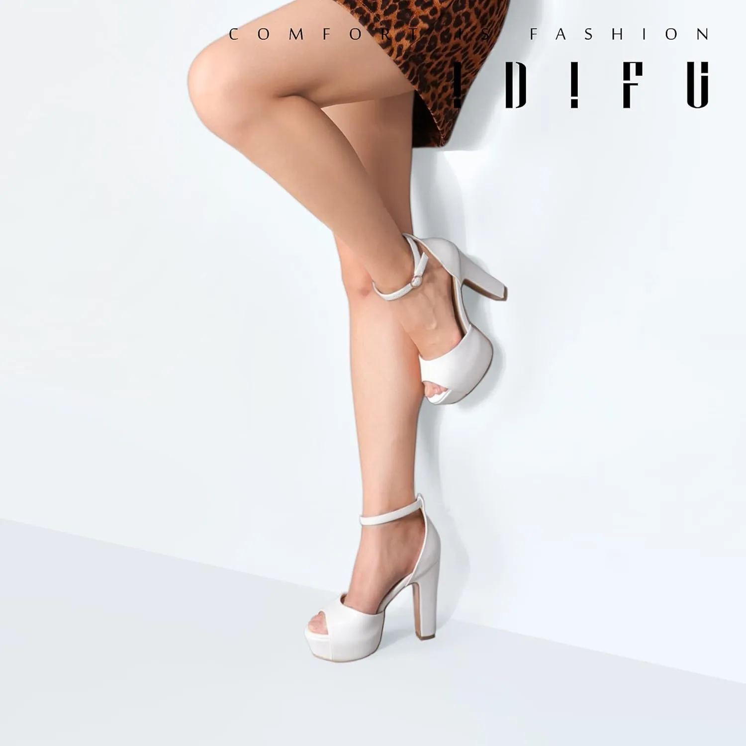 IDIFU Women's Platform Chunky High Heels Dress Sandals Peep Toe Ankle Strap Wedding Party Evening Shoes for Women Bride