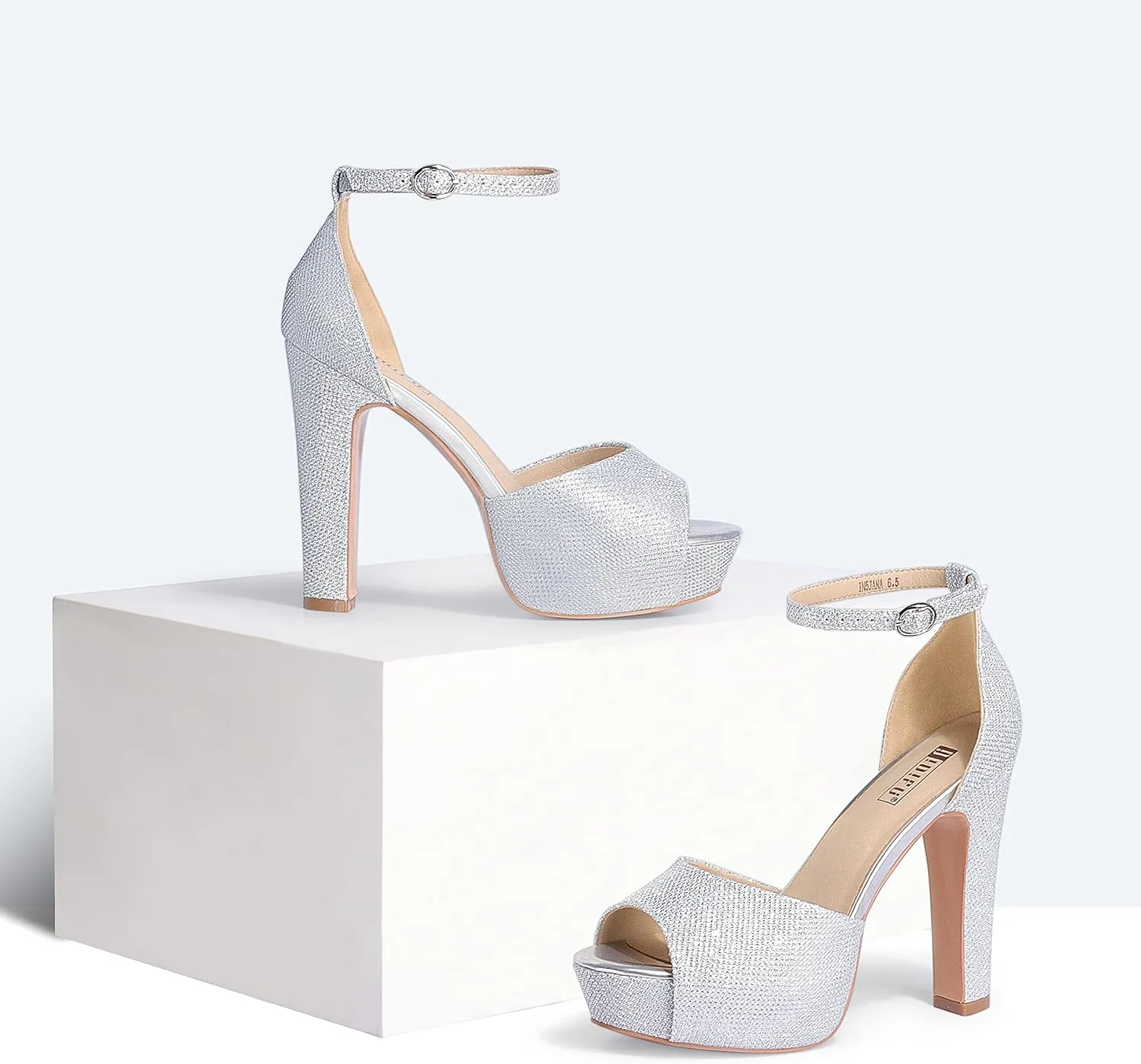 IDIFU Women's Platform Chunky High Heels Dress Sandals Peep Toe Ankle Strap Wedding Party Evening Shoes for Women Bride