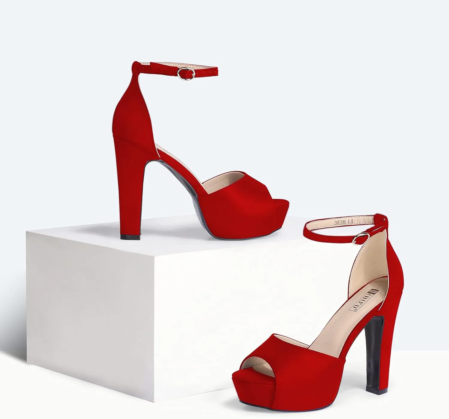 IDIFU Women's Platform Chunky High Heels Dress Sandals Peep Toe Ankle Strap Wedding Party Evening Shoes for Women Bride