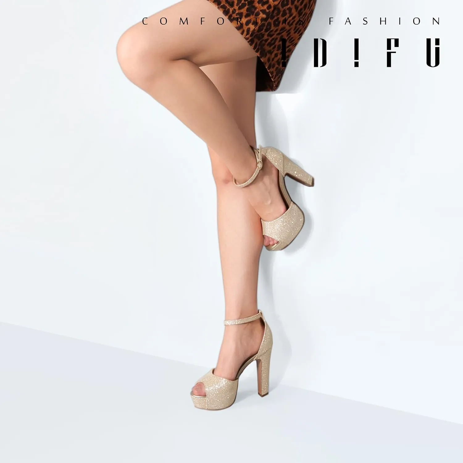 IDIFU Women's Platform Chunky High Heels Dress Sandals Peep Toe Ankle Strap Wedding Party Evening Shoes for Women Bride