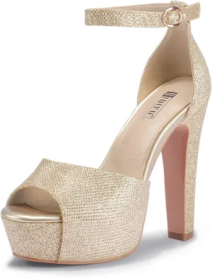 IDIFU Women's Platform Chunky High Heels Dress Sandals Peep Toe Ankle Strap Wedding Party Evening Shoes for Women Bride