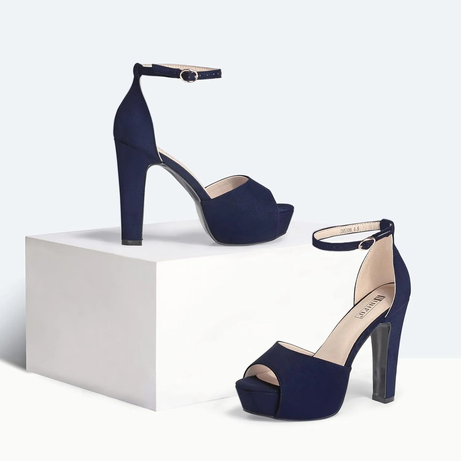 IDIFU Women's Platform Chunky High Heels Dress Sandals Peep Toe Ankle Strap Wedding Party Evening Shoes for Women Bride
