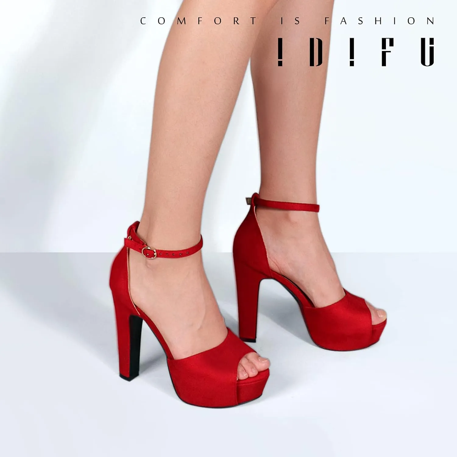 IDIFU Women's Platform Chunky High Heels Dress Sandals Peep Toe Ankle Strap Wedding Party Evening Shoes for Women Bride