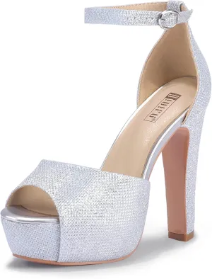IDIFU Women's Platform Chunky High Heels Dress Sandals Peep Toe Ankle Strap Wedding Party Evening Shoes for Women Bride