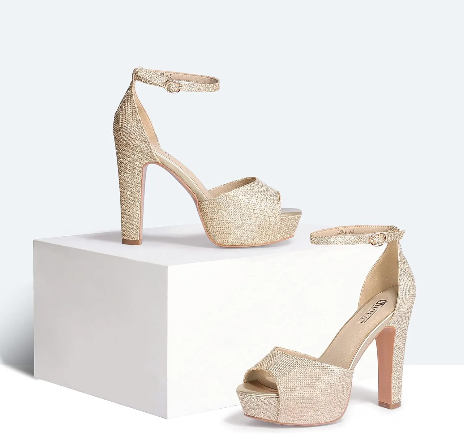 IDIFU Women's Platform Chunky High Heels Dress Sandals Peep Toe Ankle Strap Wedding Party Evening Shoes for Women Bride