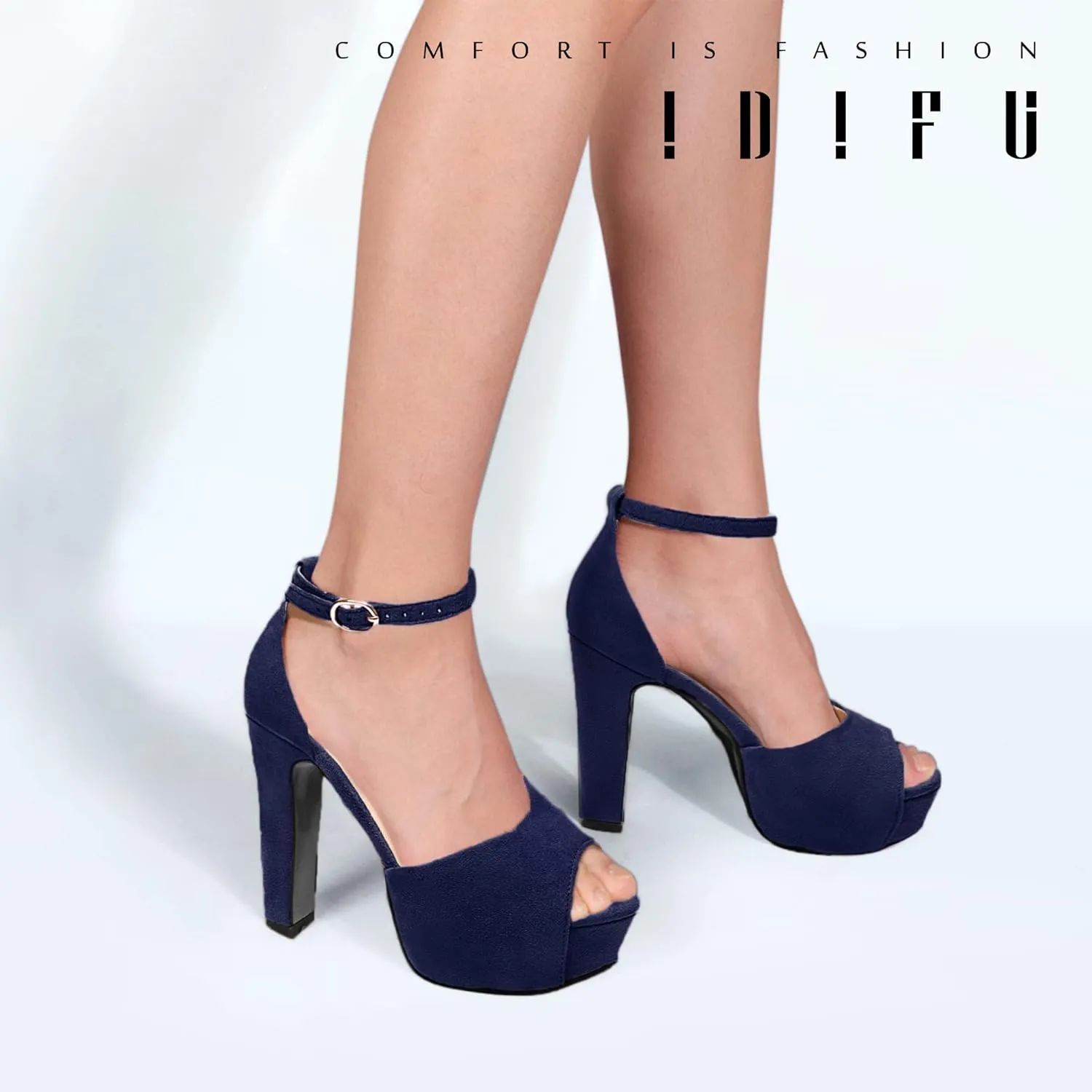 IDIFU Women's Platform Chunky High Heels Dress Sandals Peep Toe Ankle Strap Wedding Party Evening Shoes for Women Bride