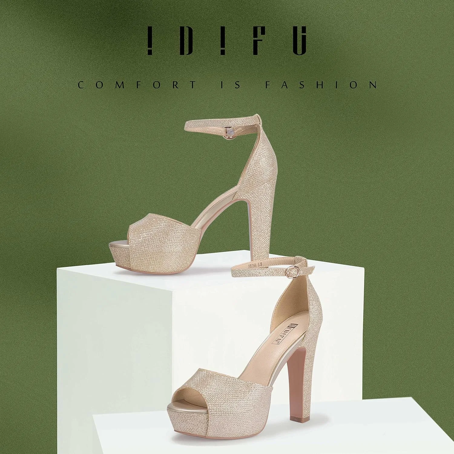 IDIFU Women's Platform Chunky High Heels Dress Sandals Peep Toe Ankle Strap Wedding Party Evening Shoes for Women Bride