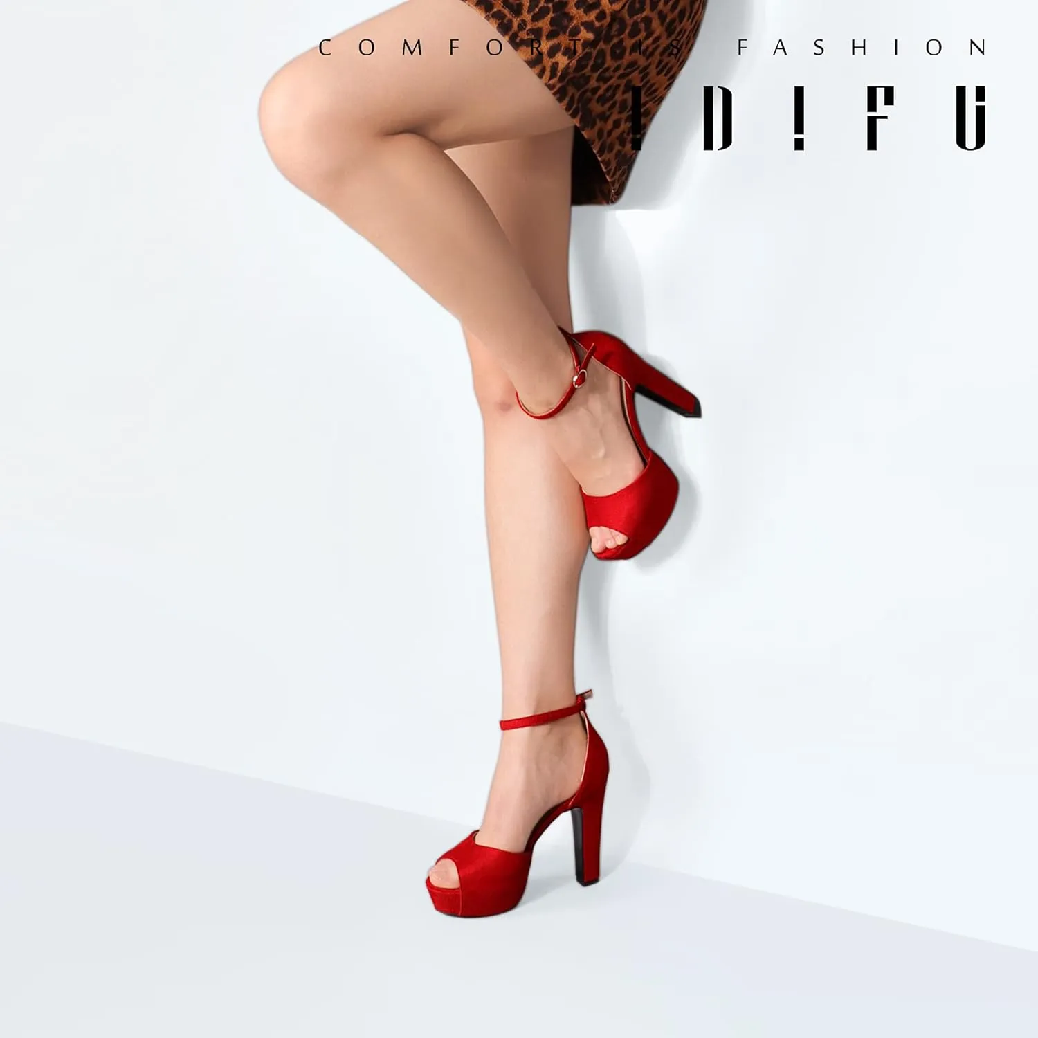 IDIFU Women's Platform Chunky High Heels Dress Sandals Peep Toe Ankle Strap Wedding Party Evening Shoes for Women Bride