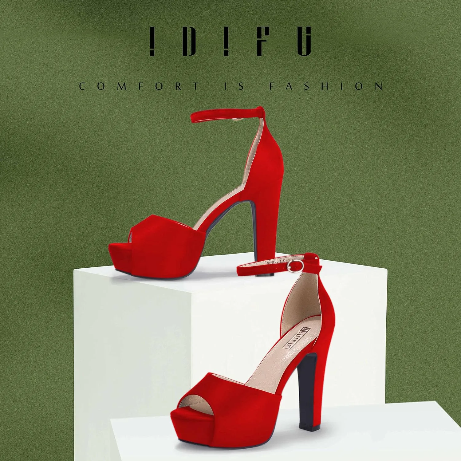 IDIFU Women's Platform Chunky High Heels Dress Sandals Peep Toe Ankle Strap Wedding Party Evening Shoes for Women Bride